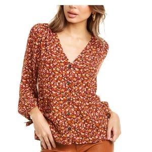 Madewell Tie-Sleeve Button-Down Top in Rust Floral Women's XL